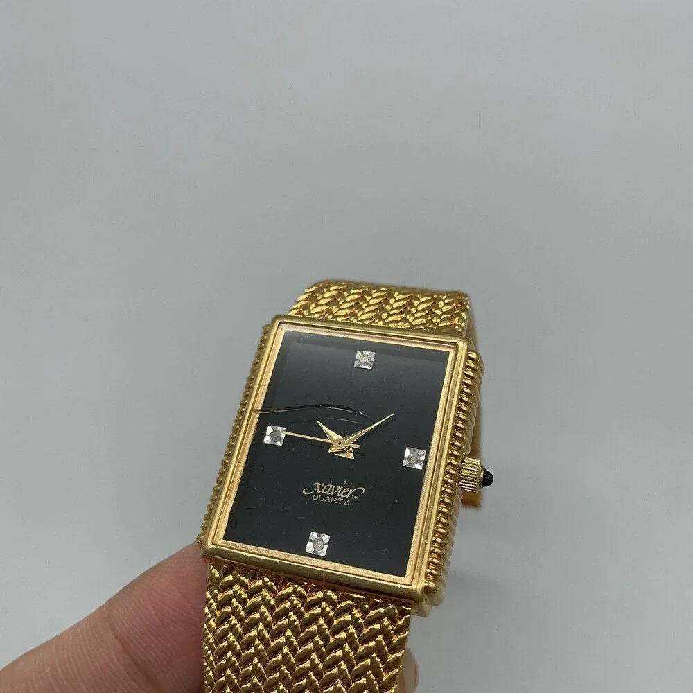 Xavier Mens Watch 25mm Black Dial Gold Tone CRYSTAL CRACKED New Battery